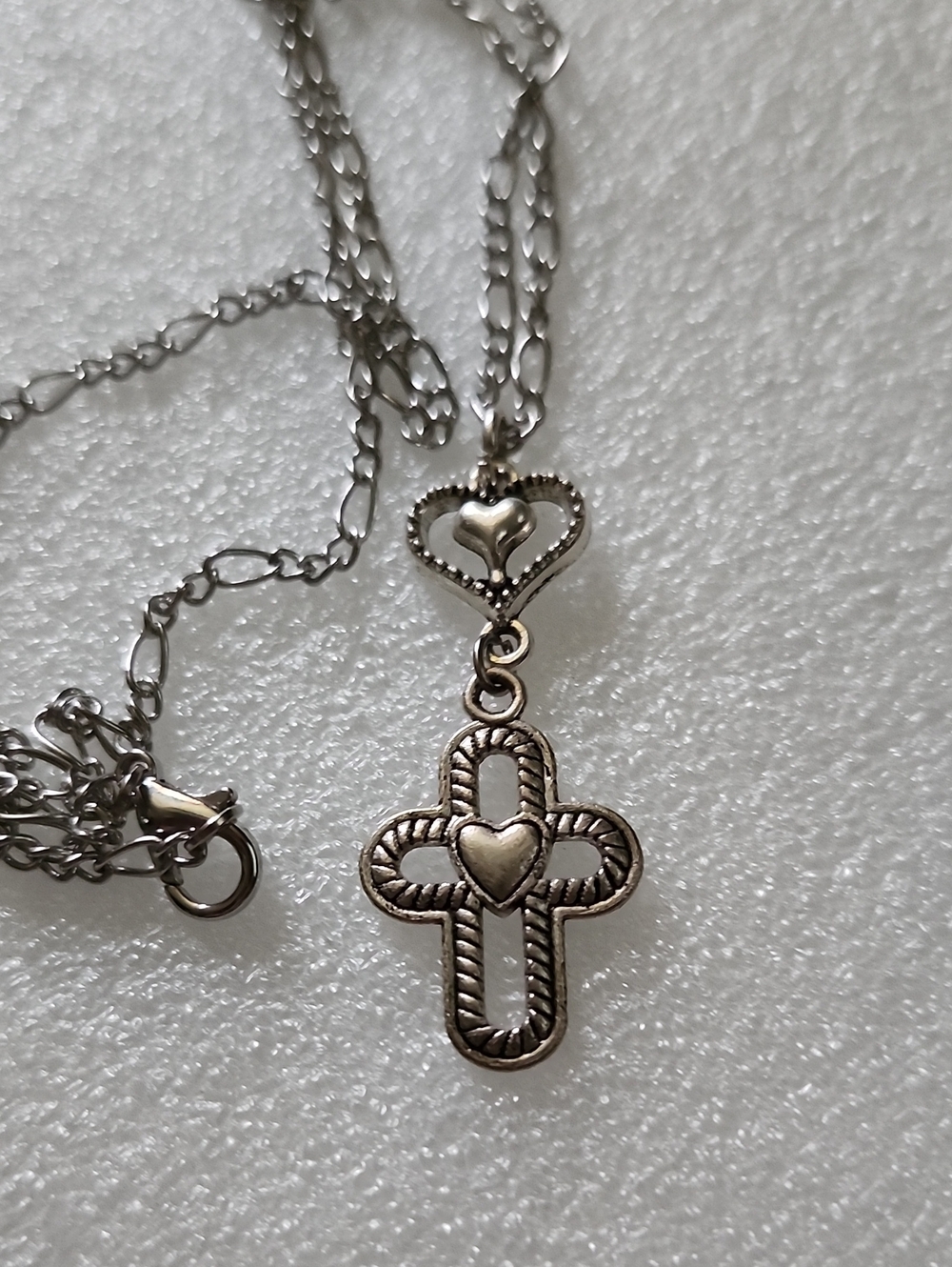 Hand Crafted Silver-Tone Heart Cross Pendant Necklace